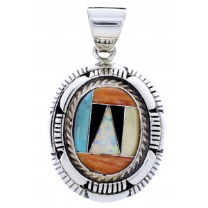 Sterling Silver Southwest Multicolor Inlay Pendant AW70696