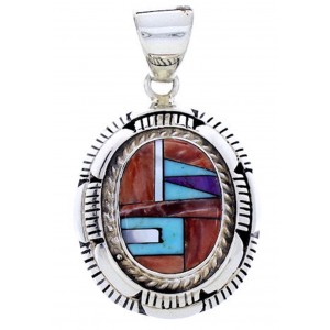 Genuine Silver Southwest Multicolor Inlay Pendant Jewelry AW70701