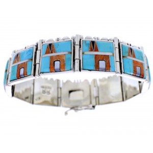 Turquoise Multicolor Inlay Sterling Silver Link Bracelet BW71194