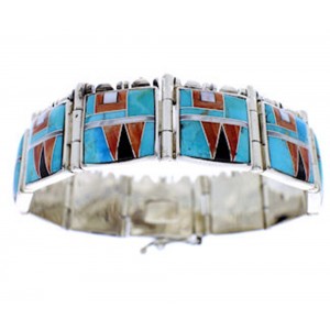 Multicolor Inlay Jewelry Genuine Sterling Silver Link Bracelet BW71197