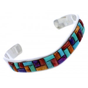 Sterling Silver Southwest Multicolor Inlay Cuff Bracelet PS71192