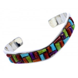 Sterling Silver Southwest Multicolor Inlay Cuff Bracelet PS71193