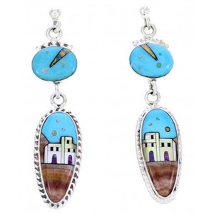 Multicolor Silver Native American Village Design Earrings YS71391