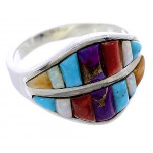 Multicolor Inlay Southwestern Silver Ring Size 8-1/2 BW71543