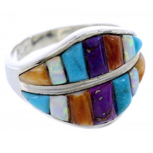 Turquoise Multicolor Inlay Silver Ring Size 6-1/4 BW71559 