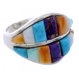 Southwest Multicolor Inlay Jewelry Silver Ring Size 8-1/4 BW71566 