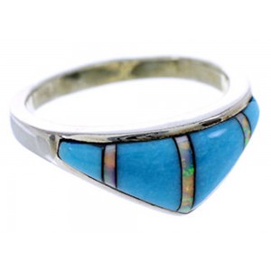 Sterling Silver Jewelry Turquoise Opal Inlay Ring Size 6-1/2 BW73264