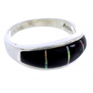 Genuine Sterling Silver Black And Opal Inlay Ring Size 7-3/4 NS40755