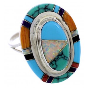 Southwest Sterling Silver And Multicolor Inlay Ring Size 6-1/2 AS51906