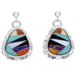 Sterling Silver Multicolor Inlay Post Southwestern Earrings DW71818