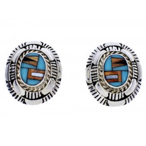  Sterling Silver Multicolor Inlay Post Earrings DW71960