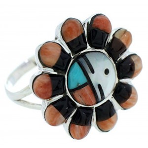 Southwest Sun Multicolor Silver Ring Size 8-3/4 YS72114