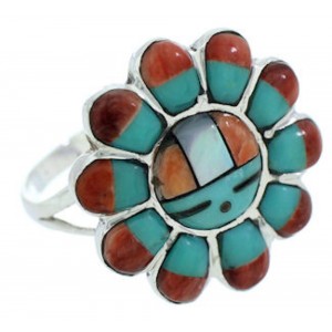 Sun Multicolor Inlay Southwest Jewelry Silver Ring Size 6-3/4 YS72148 