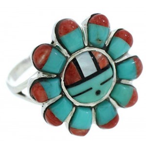 Multicolor Inlay Sun Silver Southwest Jewelry Ring Size 7-3/4 YS72201 