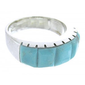 Sterling Silver And Turquoise Inlay Ring Size 5-3/4 Jewelry CW63682