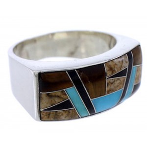 Multicolor Inlay Genuine Sterling Silver Ring Size 7-3/4 AS41328