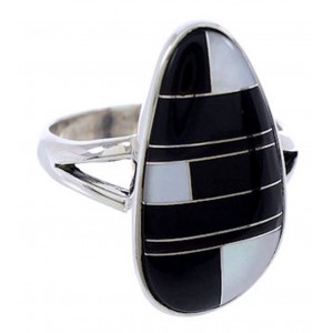 Black Jade Mother Of Pearl Silver Jewelry Ring Size 6-1/2 RS41357 