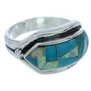 Southwest Turquoise Opal Inlay Jewelry Ring Size 7-3/4 BW72270