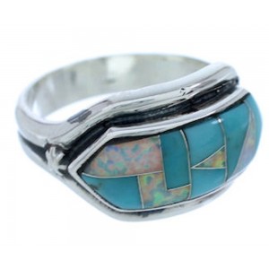 Turquoise Opal Inlay Southwestern Silver Ring Size 7-3/4 BW72283 