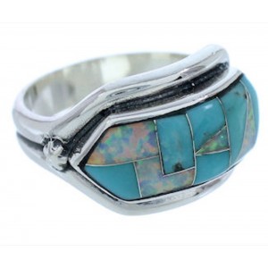 Sterling Silver Jewelry Turquoise And Opal Ring Size 6-3/4 BW72291