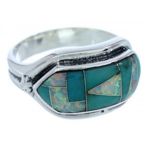 Sterling Silver Turquoise And Opal Inlay Ring Size 7-3/4 BW72317