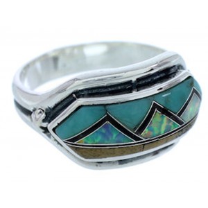 Turquoise Multicolor Inlay Silver Ring Size 6-3/4 BW72387 