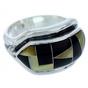 Southwest Black Jade Yellow Mother Of Pearl Ring Size 5-3/4 BW72407