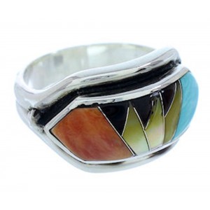 Southwest Multicolor Inlay Sterling Silver Ring Size 5-1/2 YS72301