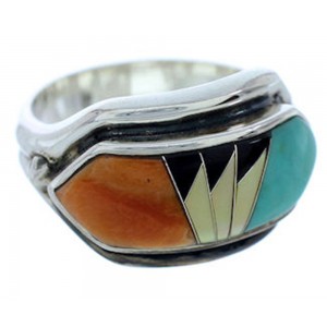 Southwest Multicolor Inlay Silver Ring Size 6-1/4 YS72302