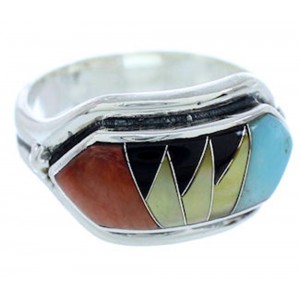 Southwest Sterling Silver Multicolor Inlay Ring Size 5-3/4 YS72353