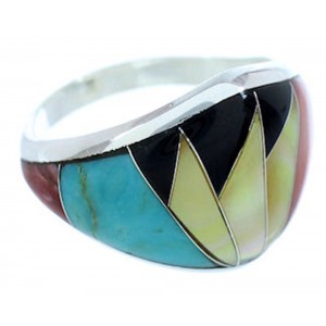 Southwest Turquoise Multicolor Silver Jewelry Ring Size 6-3/4 AW73260