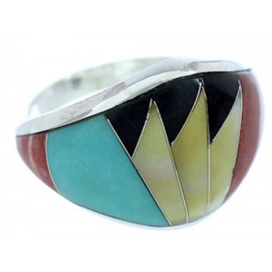 Sterling Silver Turquoise Multicolor Jewelry Ring Size 7-3/4 AW73280
