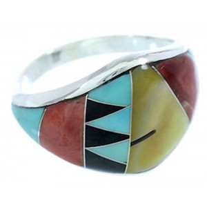 Southwest Genuine Sterling Silver Multicolor Ring Size 6-3/4 AW73294
