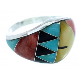 Southwestern Silver Turquoise Multicolor Ring Size 6-3/4 AW73298