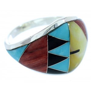 Sterling Silver And Multicolor Inlay Ring Size 6-3/4 AW73299