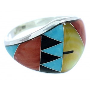 Sterling Silver Jewelry Multicolor Inlay Ring Size 6-3/4 AW73304