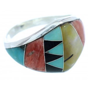 Sterling Silver Multicolor Inlay Jewelry Ring Size 7-3/4 AW73308