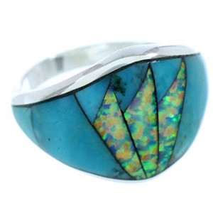 Sterling Silver Jewelry Turquoise Opal Inlay Ring Size 7-3/4 AW72899