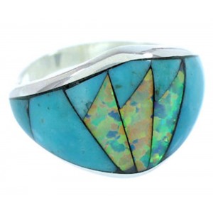 Opal And Turquoise Southwest Sterling Silver Ring Size 7-3/4 AW73103