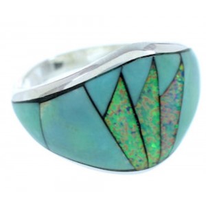 Southwest Opal And Turquoise Inlay Sterling Silver Ring Size 7 AW73105