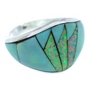 Southwestern Jewelry Opal And Turquoise Silver Ring Size 6-3/4 AW73108