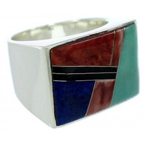 Southwest Silver Multicolor Inlay Ring Size 9-1/2 YS72779 