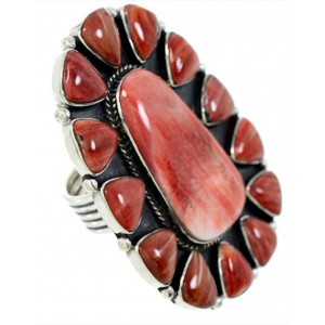 Silver Large Statement Red Oyster Shell Ring Size 9-3/4 BW72947