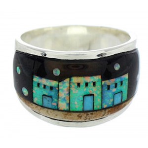Silver Multicolor Native American Design Ring Size 5-3/4 MW73739