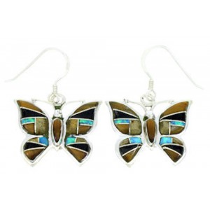 Southwest Multicolor Sterling Silver Butterfly Hook Earrings DW73010