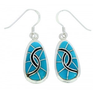 Turquoise Inlay Sterling Silver Hook Dangle Earrings AX23490