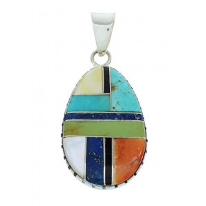 Multicolor Inlay Sterling Silver Southwest Pendant BW74374