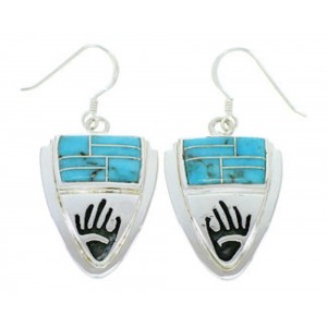 Silver Turquoise Inlay Jewelry Hand Hook Earrings YS73229