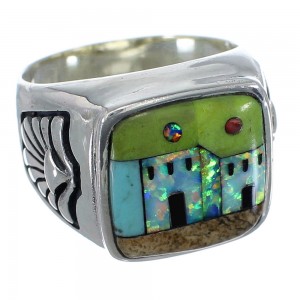 Multicolor Native American Pueblo Design Ring Size 11-1/4 PX42196