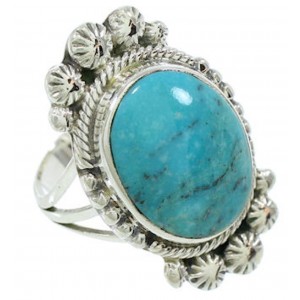 Southwestern Sterling Silver Turquoise Ring Size 6-3/4 WX35619